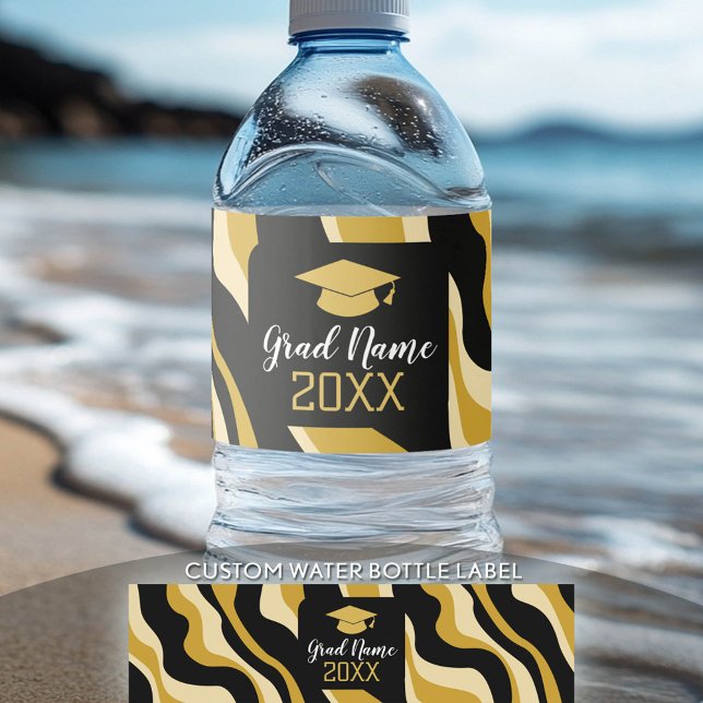 Moderner Abschluss mit Funky-Muster und Name (Custom Graduation Water Bottle Label)