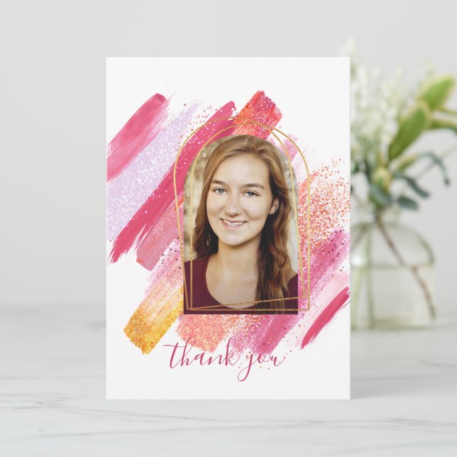 Moderner Abschluss mit rosa- und goldfarbenem Hint Einladung (Stehend Vorderseite)