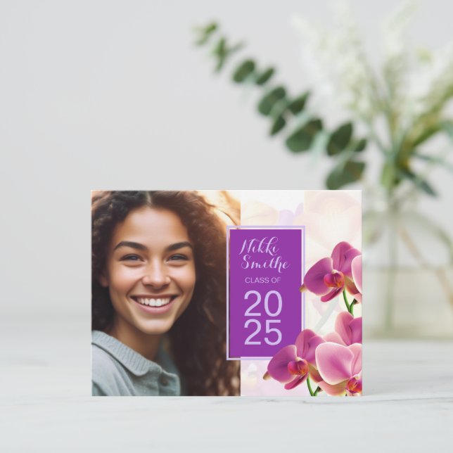 Moderner Abschluss Orchids Einladung Postkarte (Stehend Vorderseite)