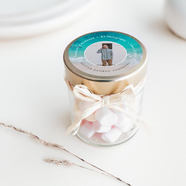 Moderner Abschluss Strand Modernes Foto Reisen Runder Aufkleber (Von Creator hochgeladen)