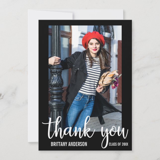 Moderner Abschluss Vielen Dank, Graduate Foto Card Ankündigung (Vorderseite)