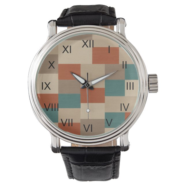 Moderner Abstrakt geometrischer Block in Aquamarin Armbanduhr (Vorderseite)