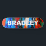 Moderner Abstrakter, benutzerdefinierter Personali Skateboard<br><div class="desc">Die moderne Abstrakte Skateboard für Personalisierte Namen Skateboard zeichnet sich durch ihren personalisierten Namen in moderner Typografie auf abstraktem Hintergrund aus: rot, orange, gelb, grün und weiß. Personalisieren Sie diese, indem Sie den Text in dem dafür vorgesehenen Textfeld bearbeiten. Geben Sie Ihrem Lieblingskateboarder zu Weihnachten, Geburtstag oder Ihrer BESTE FREUNDIN...</div>