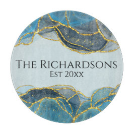 Moderner Abstrakter Blue Gold Agate Stone Name Schneidebrett