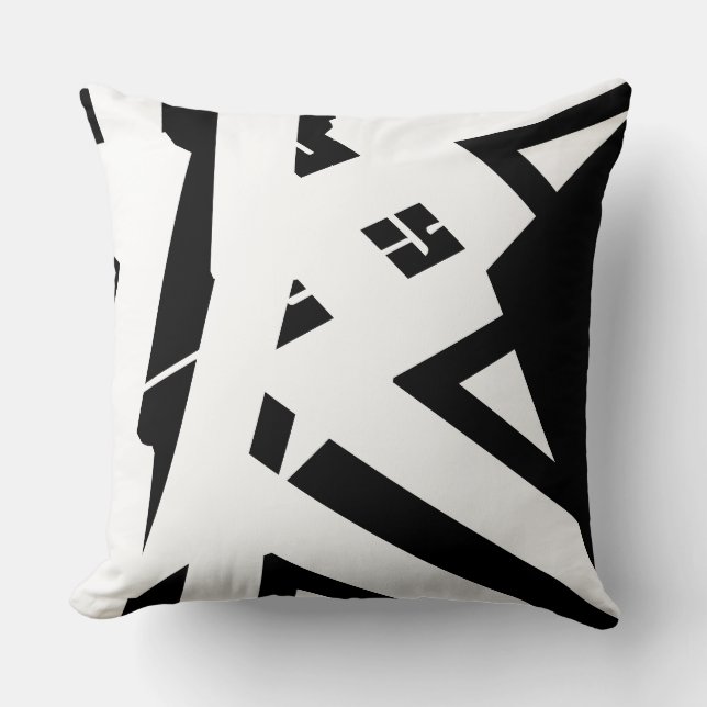 Moderner abstrakter Designer aus Weiß und Schwarz Kissen (Vorderseite)