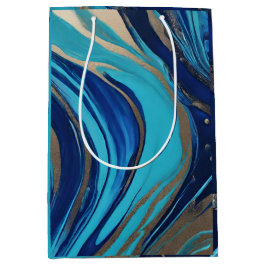 Moderner Abstrakter Flow Art-Blue und Gold- Mittlere Geschenktüte