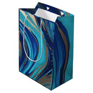 Moderner Abstrakter Flow Art-Blue und Gold- Mittlere Geschenktüte