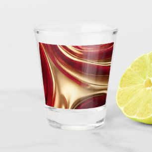 Moderner Abstrakter Fluss Art - Rot und Gold - Schnapsglas