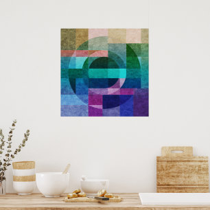 Moderner abstrakter geometrischer Blaugrün-rosa Kr Poster