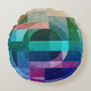 Moderner abstrakter geometrischer Blaugrün-rosa Kr Rundes Kissen