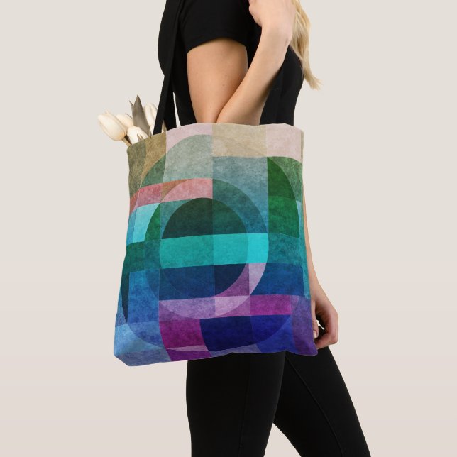 Moderner abstrakter geometrischer Blaugrün-rosa Kr Tasche (Von Nahem)