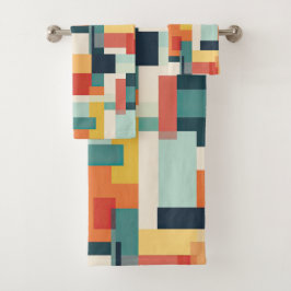 Moderner Abstrakter geometrischer Farbblock Mitte Badhandtuch Set