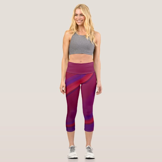 Moderner Abstrakter Minimalistischer Lila Swirl Capri Leggings (Vorderseite)