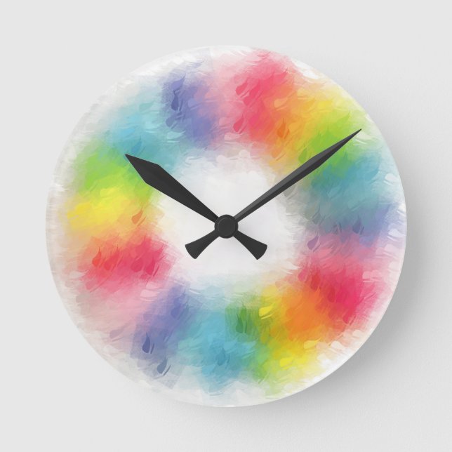 Moderner Abstrakter Regenbogen mit farbigen Blindm Runde Wanduhr (Vorderseite)