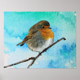 Moderner abstrakter Robin-Vogel mit Aquarell-Sprit Poster