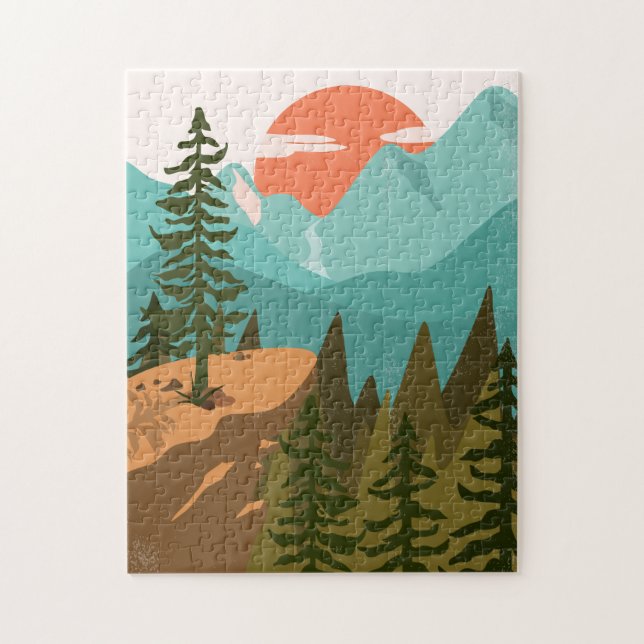 Moderner Abstrakter Wald, Gebirge und Sonnenaufgan (Vertikal)