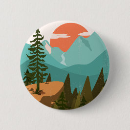 Moderner Abstrakter Wald, Gebirge und Sonnenaufgan Button