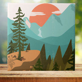 Moderner Abstrakter Wald, Gebirge und Sonnenaufgan Fliese