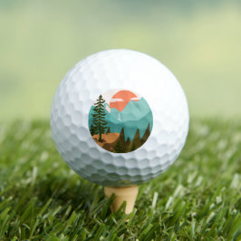 Moderner Abstrakter Wald, Gebirge und Sonnenaufgan Golfball