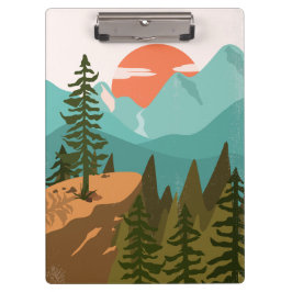 Moderner Abstrakter Wald, Gebirge und Sonnenaufgan Klemmbrett