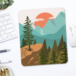 Moderner Abstrakter Wald, Gebirge und Sonnenaufgan Mousepad