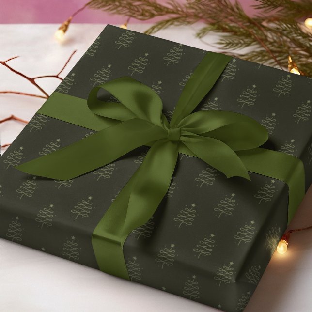 Moderner Abstrakter Weihnachtsbaum Dunkelgrüner Ur Geschenkpapier (Von Creator hochgeladen)