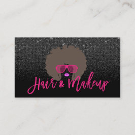 Moderner Afro Hair Girl Hot Pink Black Glitzer Sal Visitenkarte