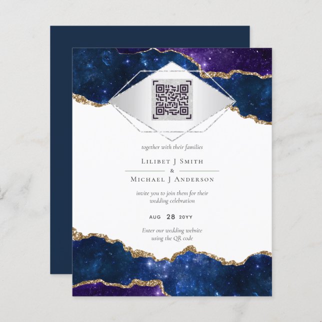 Moderner Agate Blue WEDD SUITE QR Code (Vorne/Hinten)