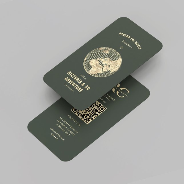 Moderner Agent Adventure Green Gold Globe Visitenkarte (Modern Travel Agent Adventure Green Gold Globe Business Card
)