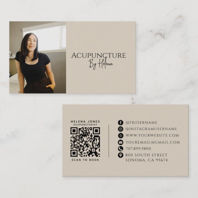 Moderner Akupunkteur-Foto-QR-Code Visitenkarte (Vorne/Hinten)