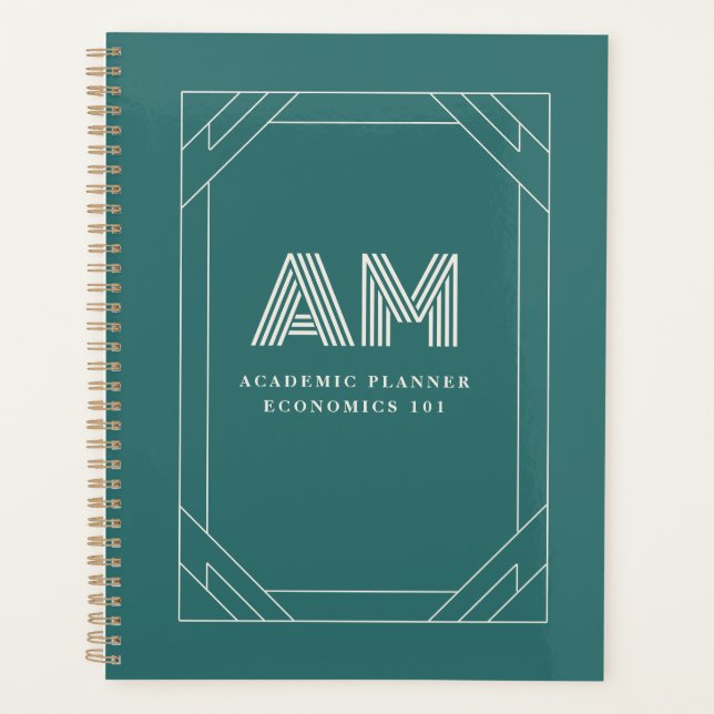 Moderner Alexandrit Türkis Geometrischer Monogramm Planer (Vorderseite)