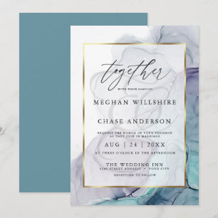 Moderner Alkohol Tinte Hochzeit Aquamarine Pflaume Einladung