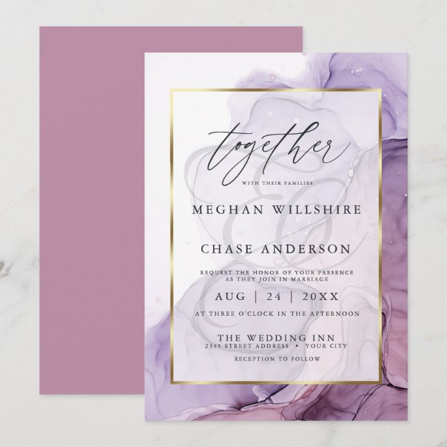 Moderner Alkohol Tinte Hochzeit Rose Plum Einladun Einladung (Vorne/Hinten)