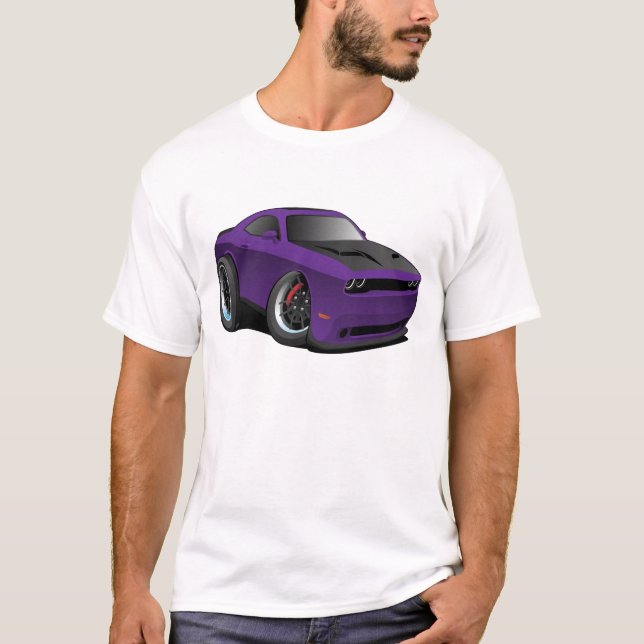 Moderner amerikanischer Lila Muskeln Cartoon T-Shirt (Vorderseite)