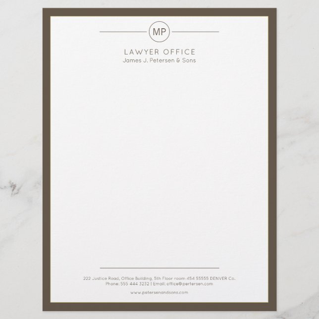 Moderner Anwalt in dunkelbrauner Farbe Briefbogen (Vorderseite)
