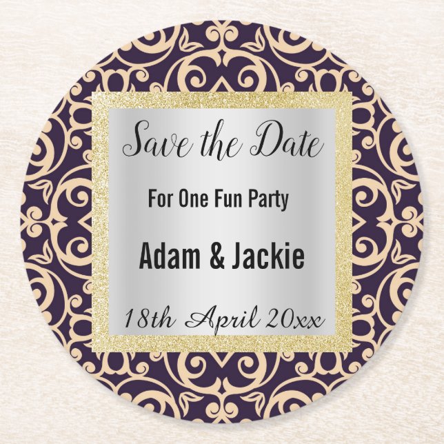 MODERNER APRICOT NAVY SAVE THE DATE UNTERSETZER (Vorderseite)