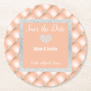 MODERNER APRICOT PEACH DIAMOND SAVE THE DATE UNTER RUNDER PAPPUNTERSETZER