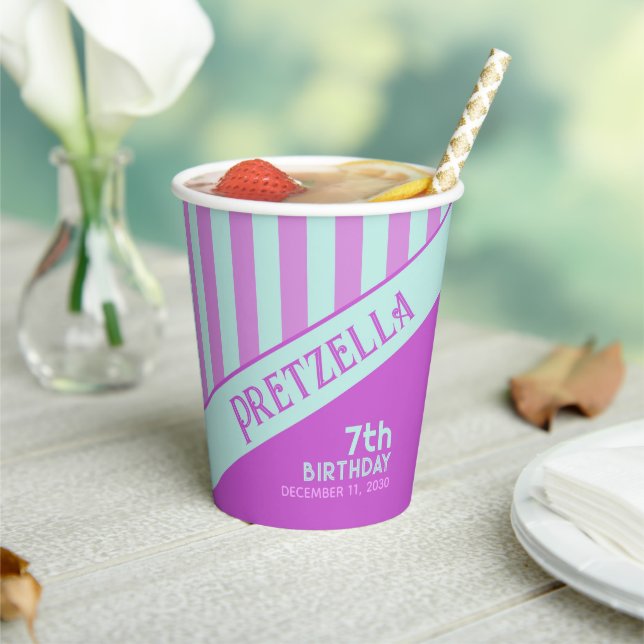 Moderner, Aquamarin rosa Streifen Papier Cup Pappbecher (In Situ)