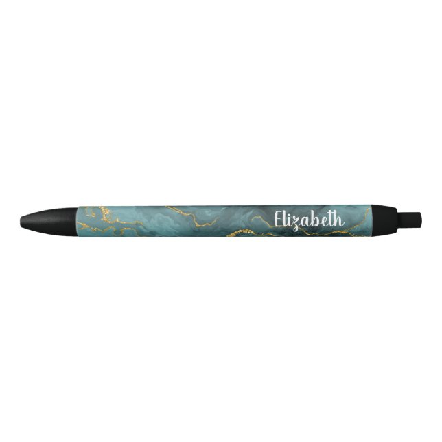 Moderner Aquamariner Blue Gold Agate Geode Pen Kugelschreiber (Vorderseite)