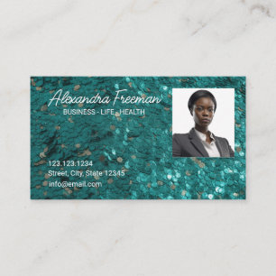 Moderner Aquamariner Glitzer Fotovorlagen Versiche Visitenkarte