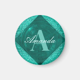 Moderner Aquamariner Glitzer Girly Monogram Magnet