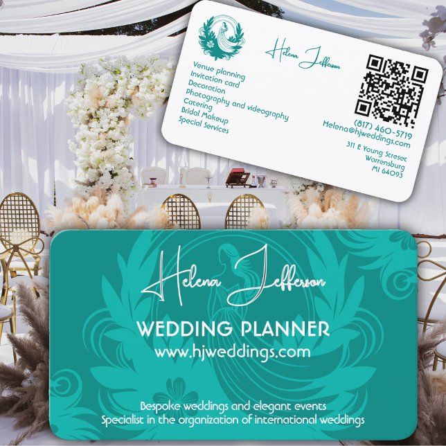 Moderner Aquamariner Hochzeitsplaner für Motive Visitenkarte (Von Creator hochgeladen)