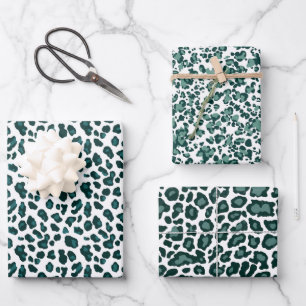 Moderner Aquamariner Leoparddruck Gemustert Geschenkpapier Set