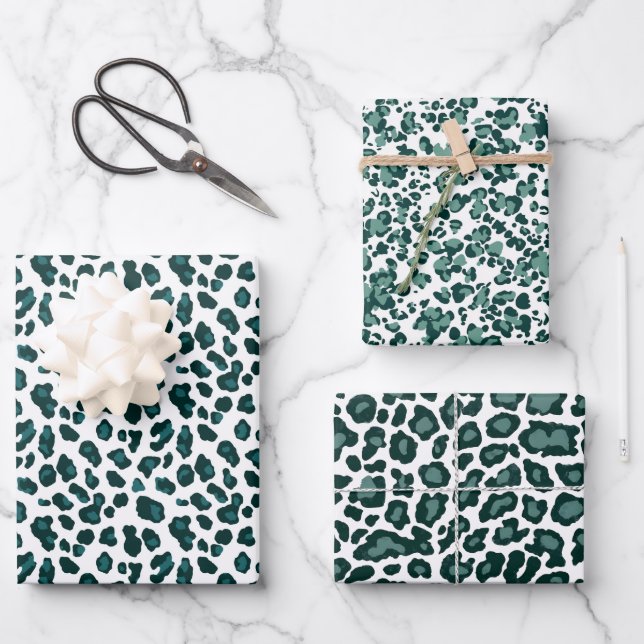 Moderner Aquamariner Leoparddruck Gemustert Geschenkpapier Set (Vorderseite)