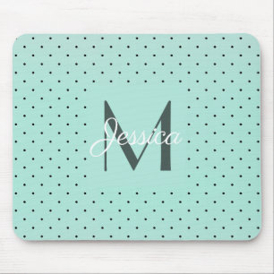 Moderner Aquamariner Polka-Dot und Monogramm Mousepad
