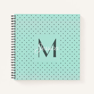 Moderner Aquamariner Polka-Dot und Monogramm Notizbuch
