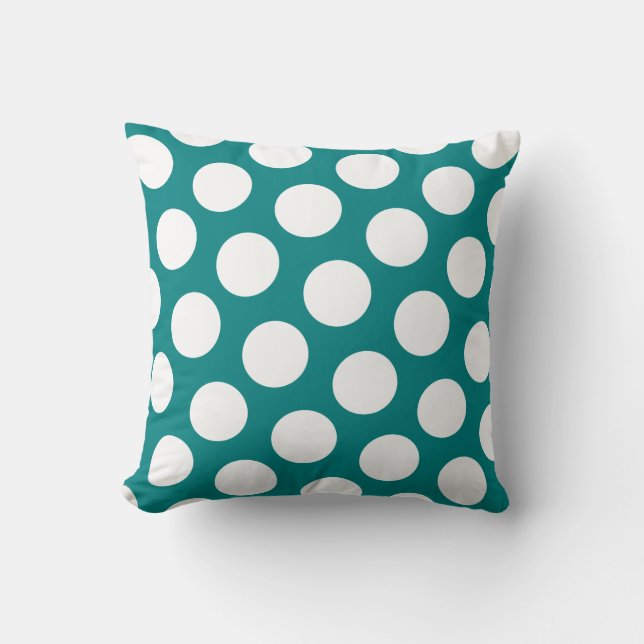Moderner Aquamariner und weißer Polka-Dot Kissen (Vorderseite)