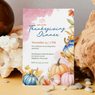 Moderner Aquarell Rosa Orange Pumpkin Erntedank Einladung