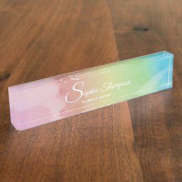 Moderner Aquarell-Skript-Regenbogen - Namensplakette