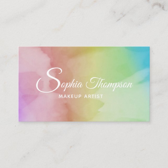 Moderner Aquarell-Skript-Regenbogen - Visitenkarte (Vorderseite)